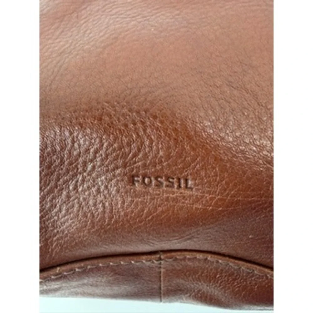 Fossil Sydney Satchel Brown Leather Handbag ZB5486 Antique Brass Key Charm